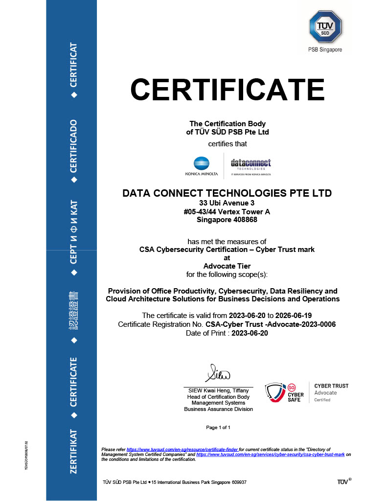 CSA Cybersecurity Certification – Cyber Trust mark at Advocate Tier